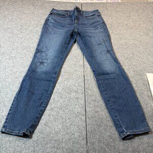 NYDJ Jeans Womens 8 Blue Denim Floral Ami Skinny Cotton Stretch Mid Rise Pockets